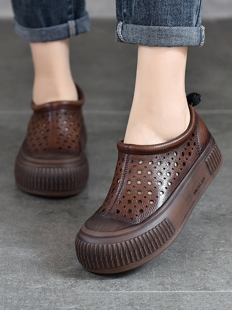 Summer Leather Cutout Platform Shoes Aa1048