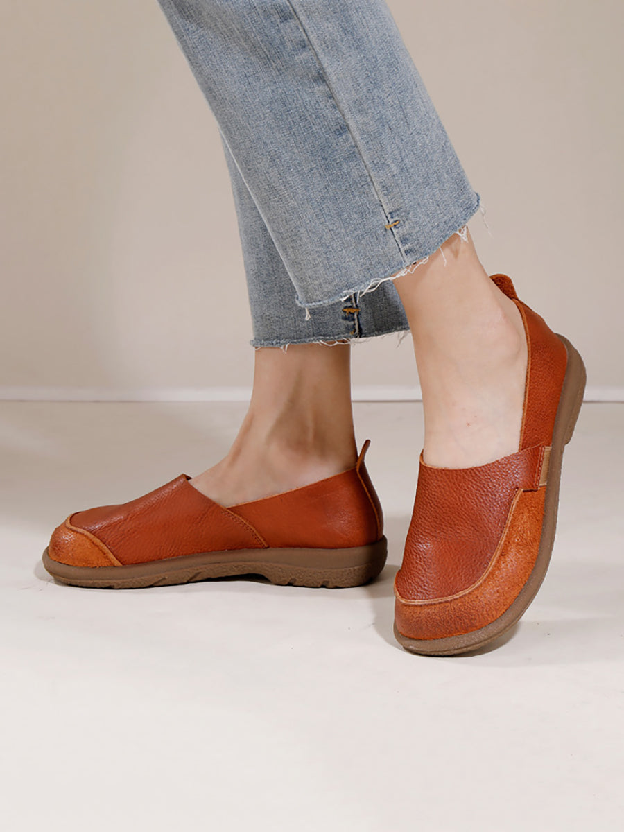 Summer Soft Leather Spliced Low-heel Shoes Aa1016