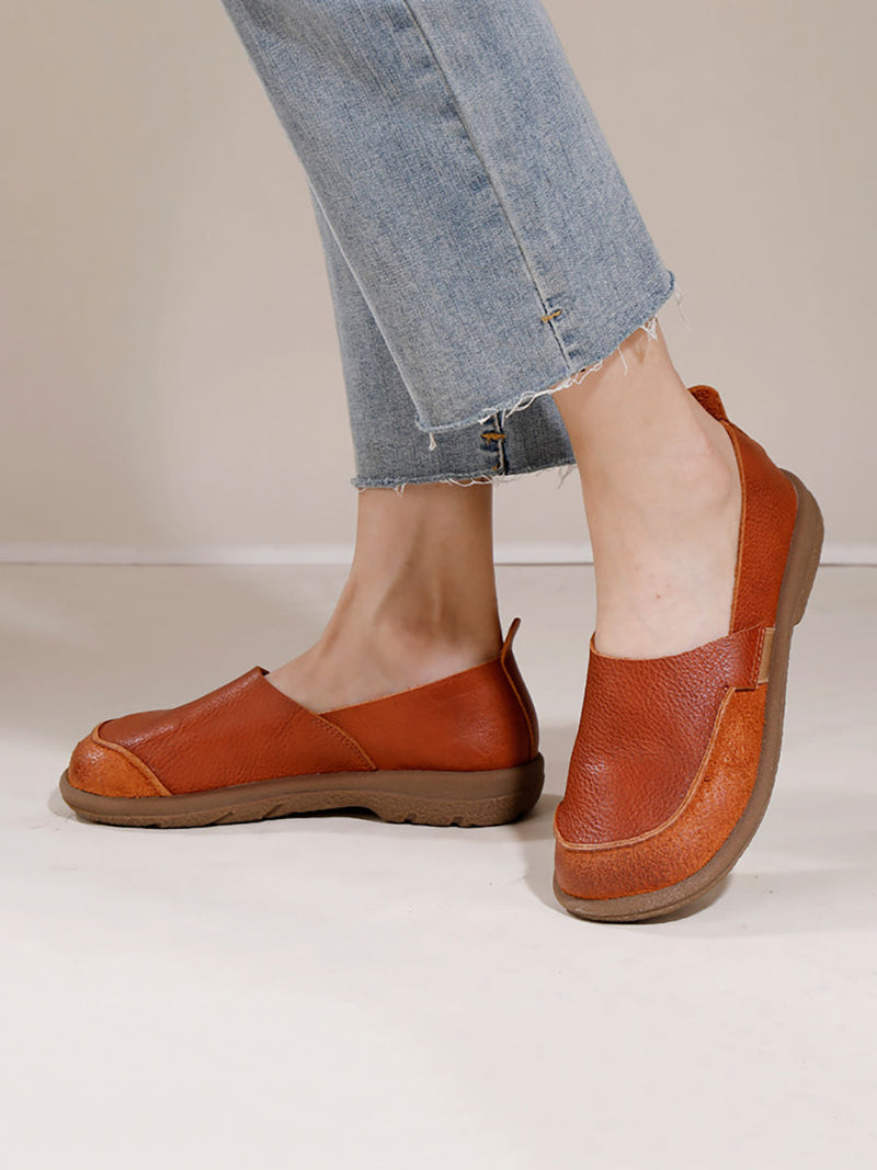 Summer Soft Leather Spliced Low-heel Shoes Aa1016