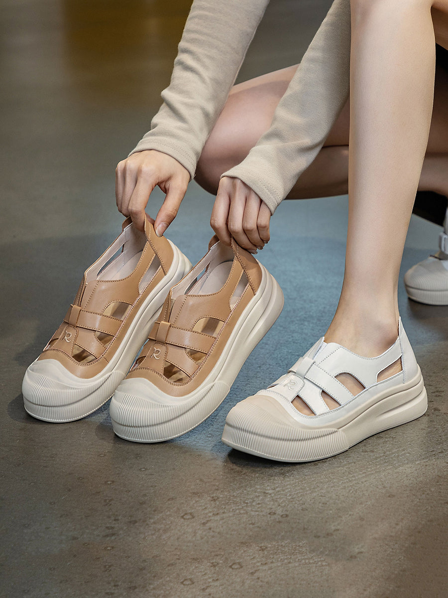 Summer Leather Spliced Cutout Shoes Ui1020