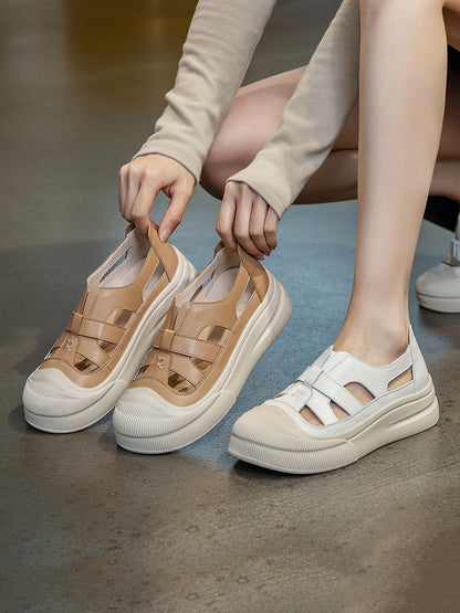 Summer Leather Spliced Cutout Shoes Ui1020