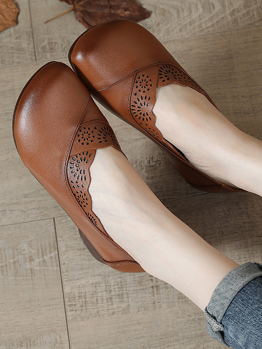 Artsy Soft Leather Spliced Low Heel Shoes Rr1048