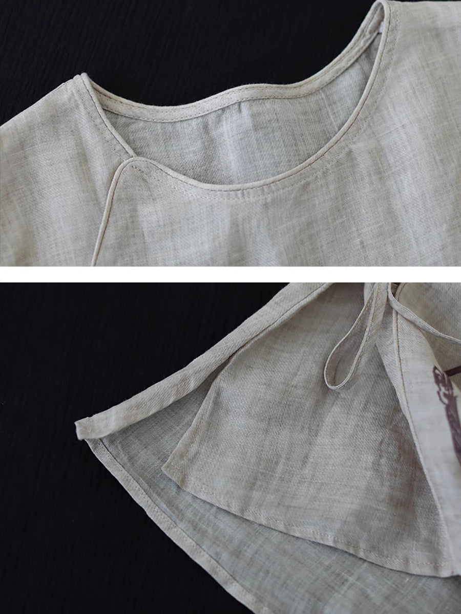 Spring Flower Strap Ramie Blouse Kl1039