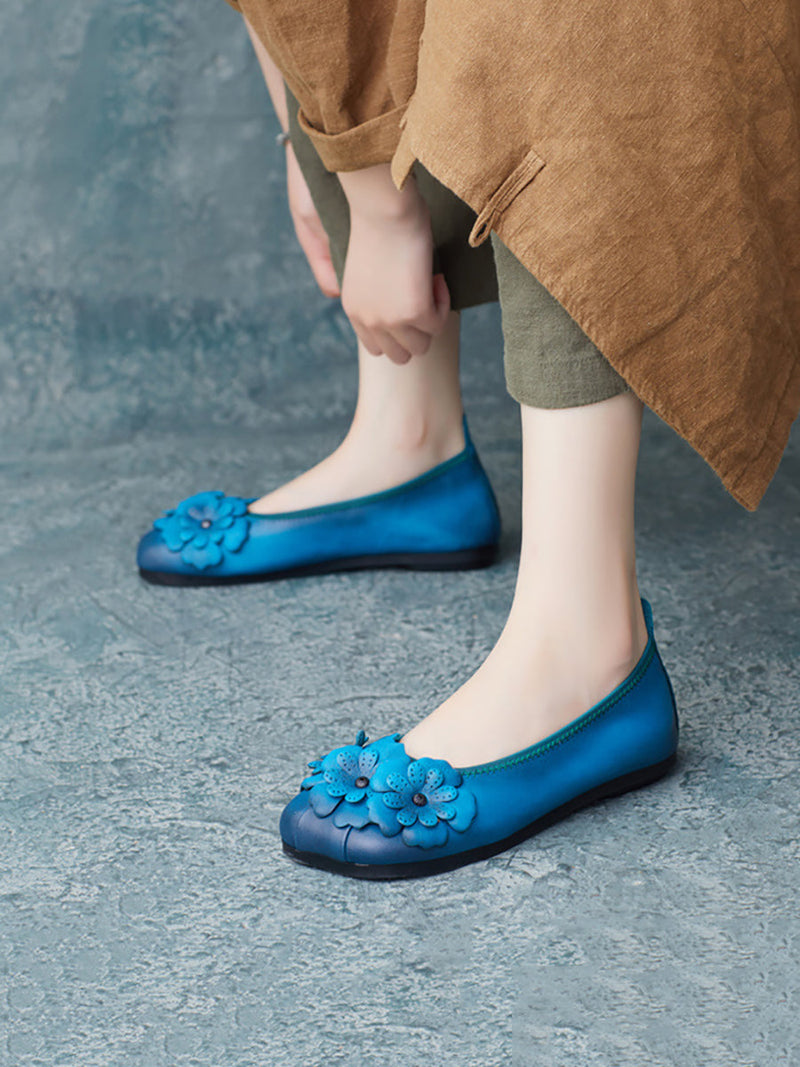 Artsy Summer Leather Flower Spiced Flat Shoes Zz1041