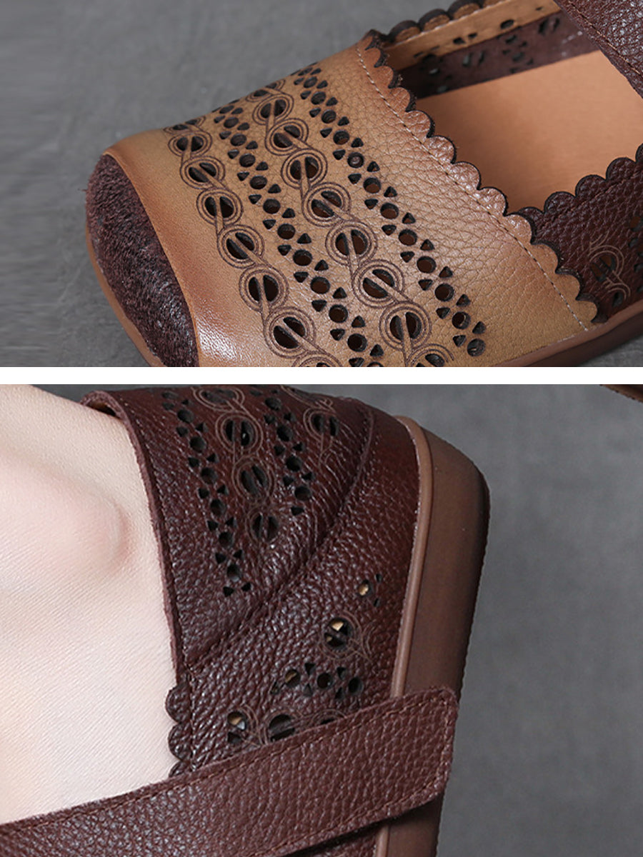 Leather Colorblock Cutout Flat Shoes Ty1028