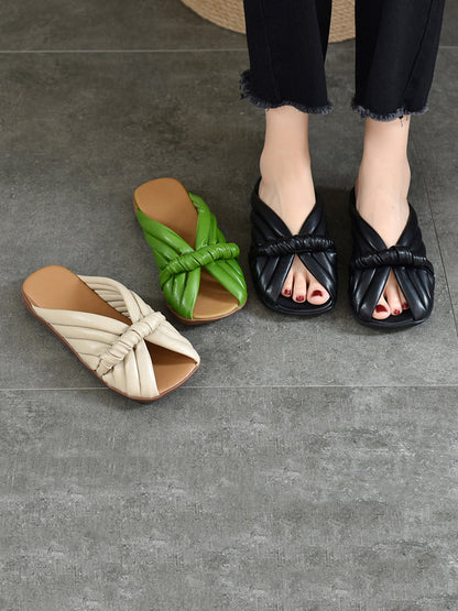 Summer Leahter Weave Flat Slippers Bn1013