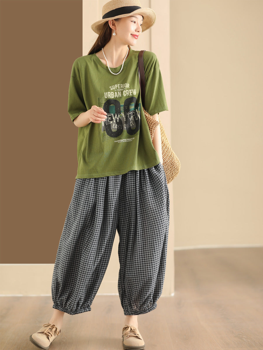 Summer Plaid Cotton Harem Pants Zz1046