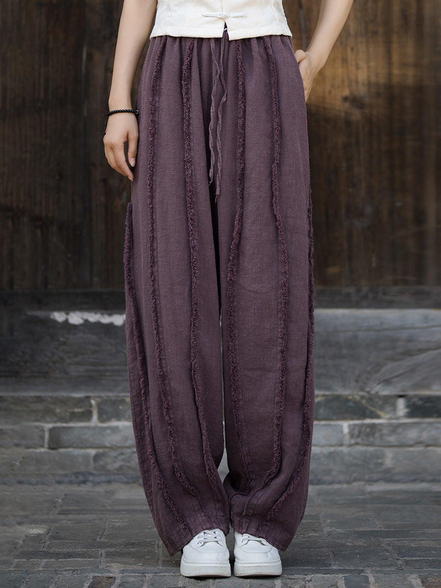 Raw-edge Wide-leg Ramie Pants Fd053