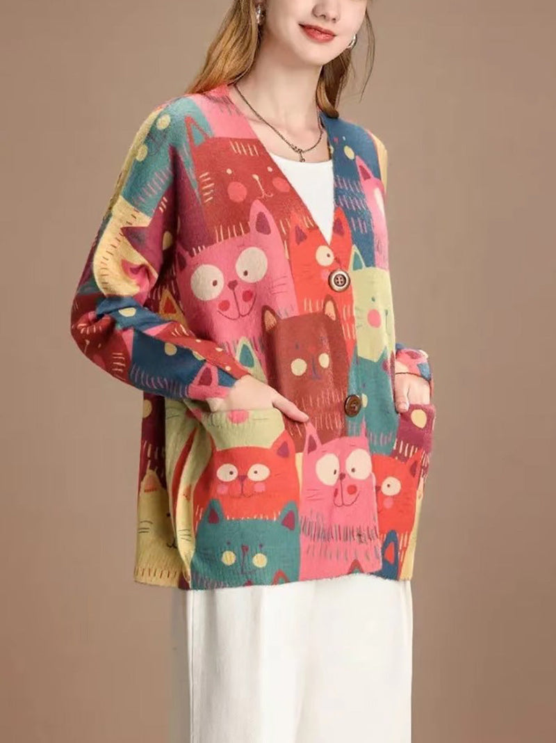 Spring Cat Knitted Cardigan Sweater Pa1005