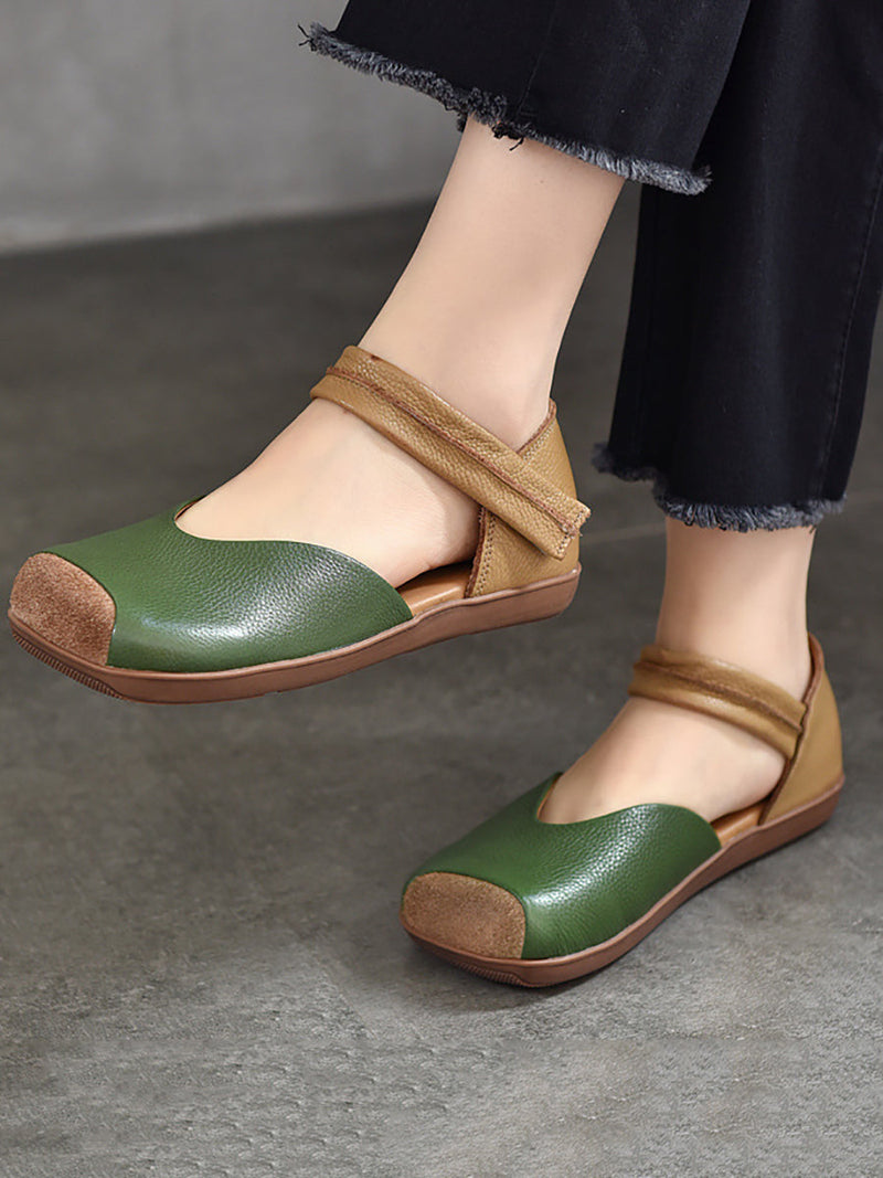 Summer Leather Colorblock Flat Shoes Qw1039