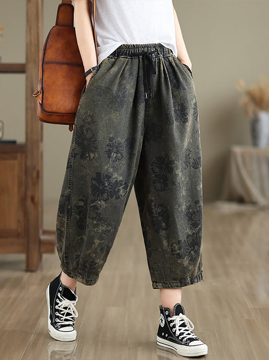 Summer Flower Denim Harem Pants Ll034