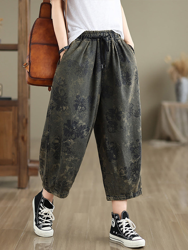 Summer Flower Denim Harem Pants Ll034