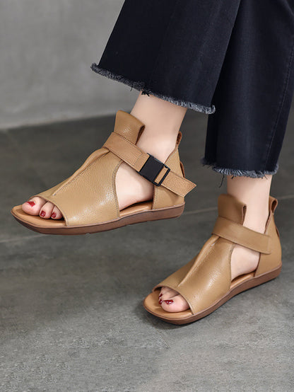 Summer Leather Open-toe Flat Shoes Bn1011
