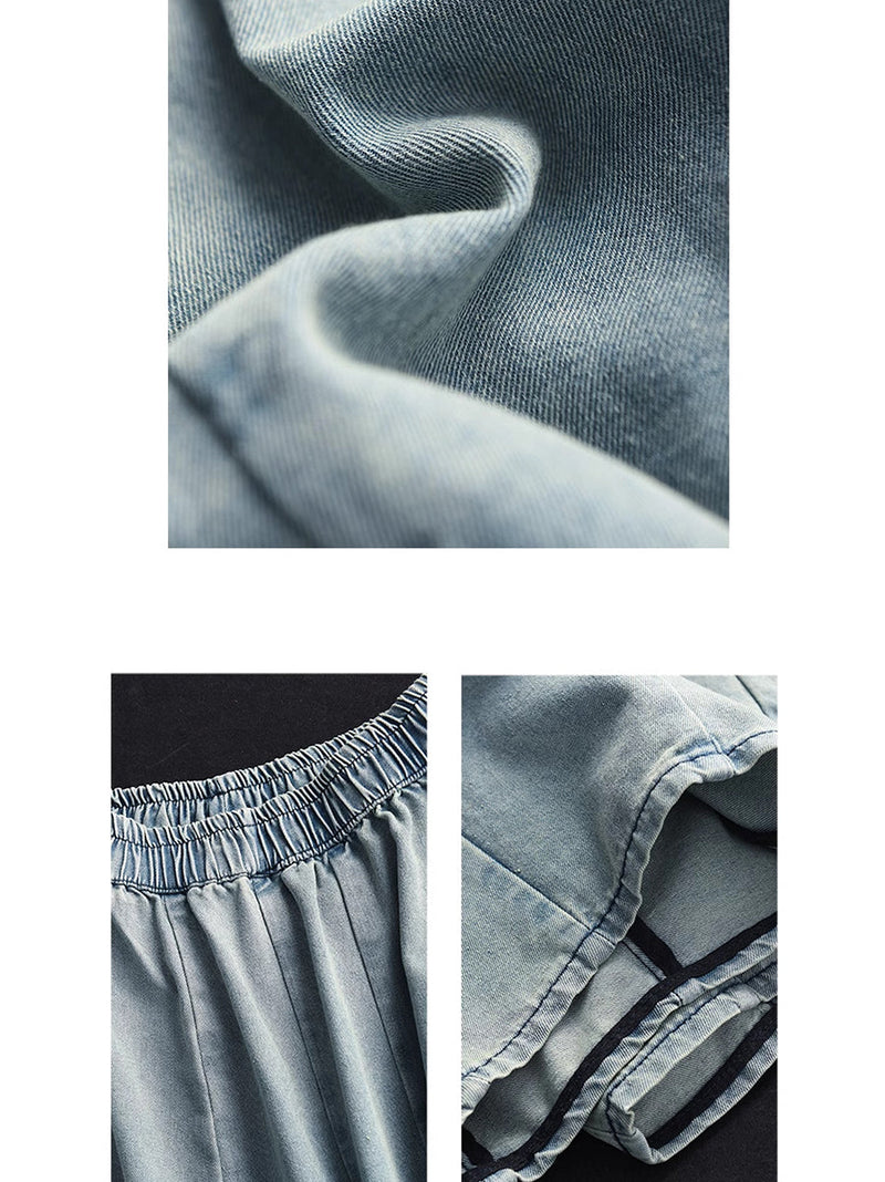 Washed Spliced Denim Wide-leg Pants Qw1007