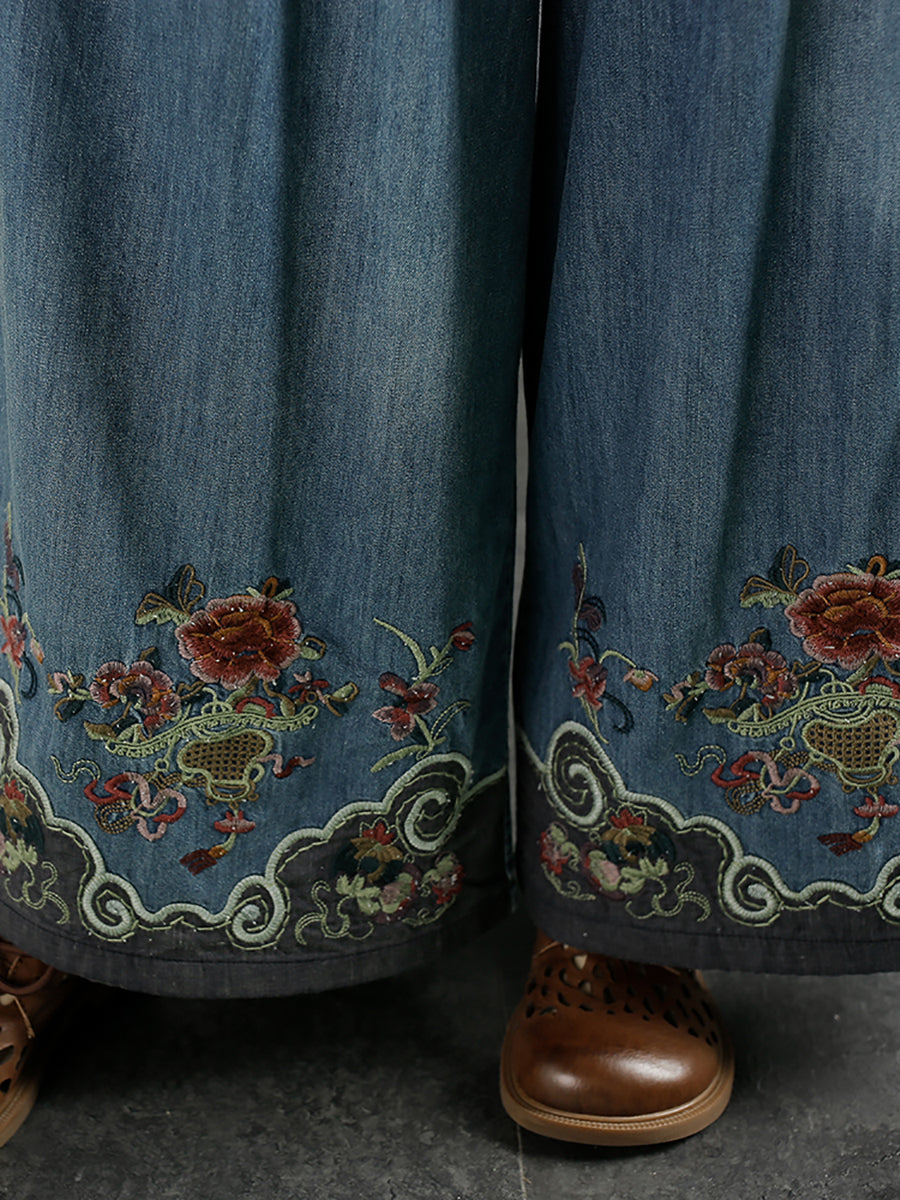 Summer Embroidery Denim Wide-leg Pants Sc1045