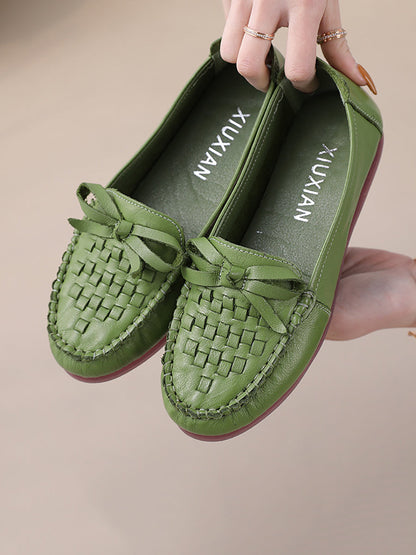 Summer Soft Leather Weave Flat Shoes Fg1019