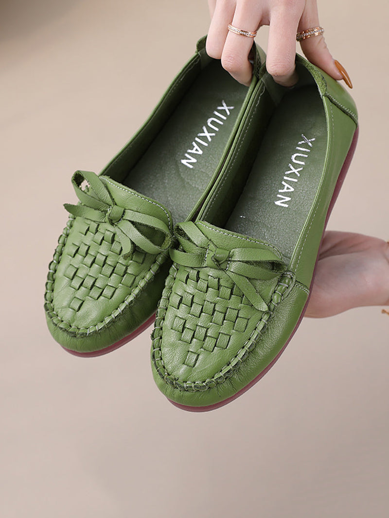 Summer Soft Leather Weave Flat Shoes Fg1019