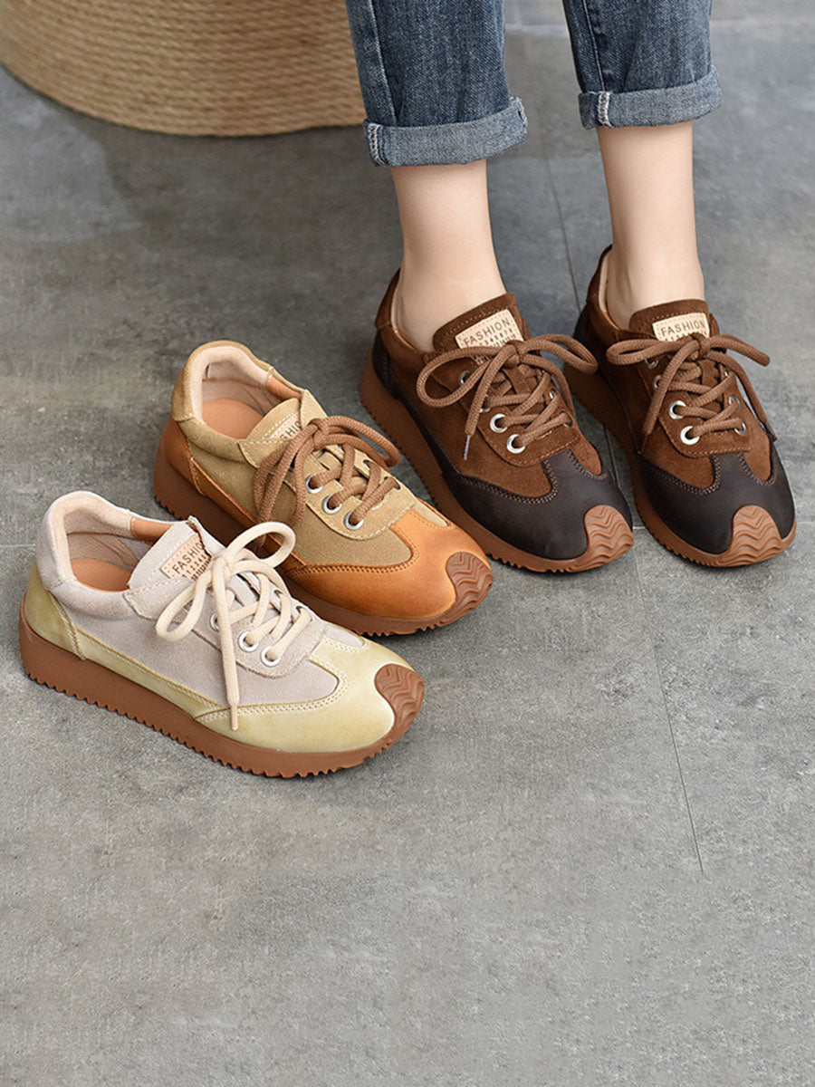 Leather Colorblock Strap Mid Heel Sport Shoes Ba1028