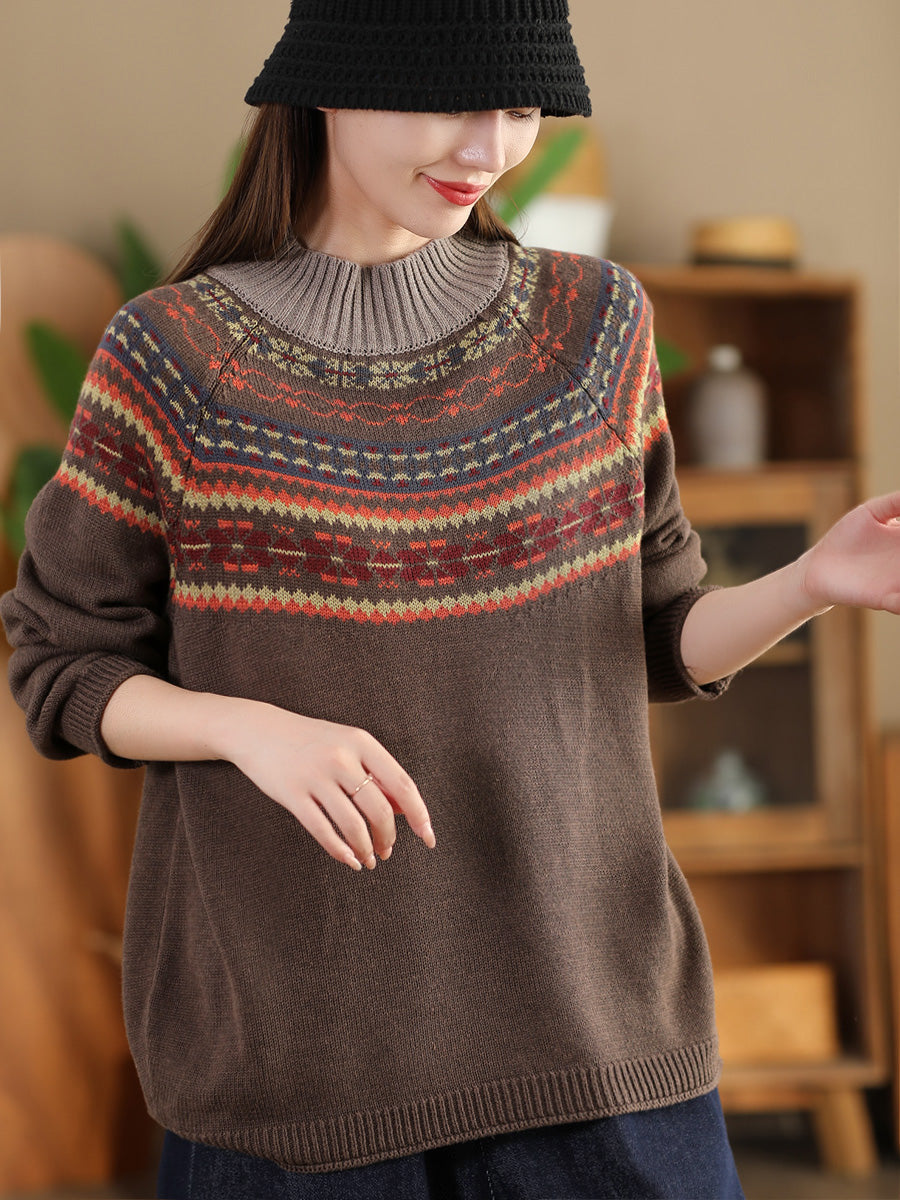 Autumn Jacquard Half Turtleneck Sweater Ai1005