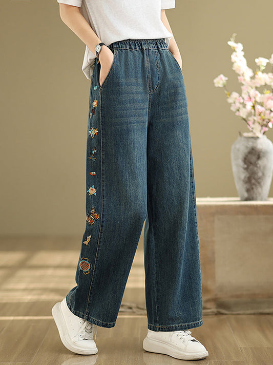 Pants Embroidery Wide-leg Retro Denim