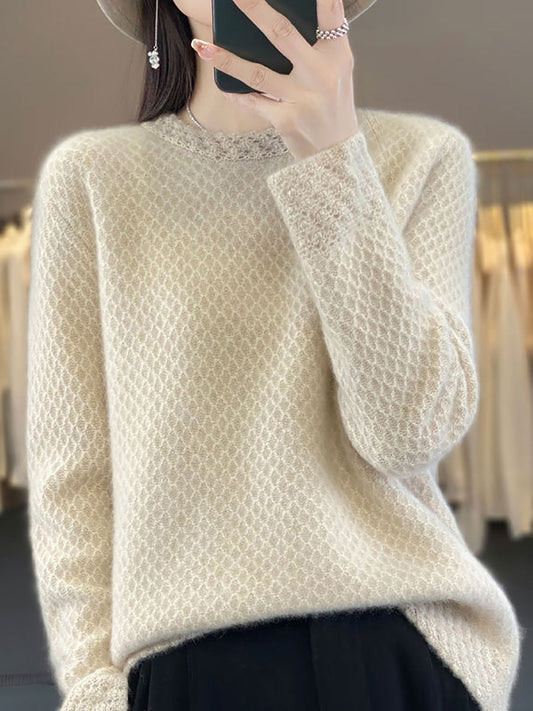 Autumn Knit 100%wool O-neck Sweater Qm005
