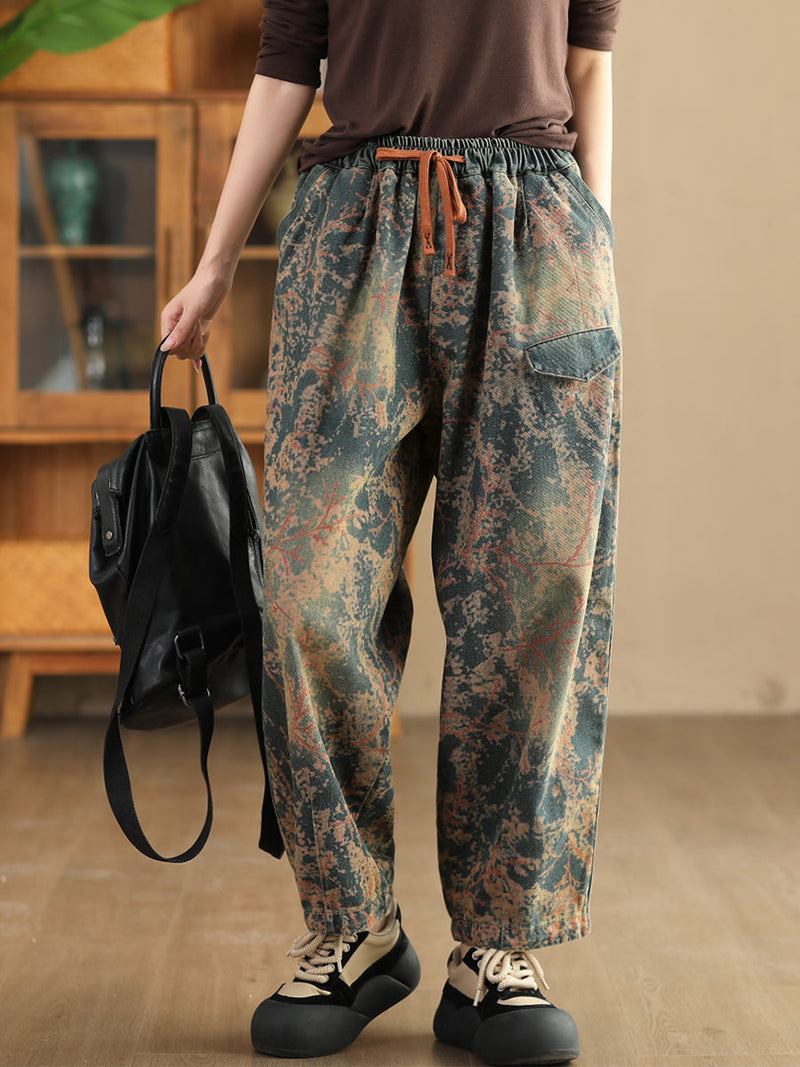 Tie-dye Autumn Strap Denim Harem Pants Ai1028