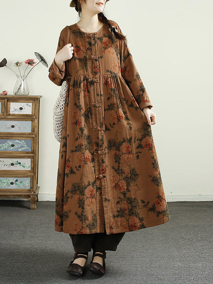 Flower Button Linen Shirt Coat Ai1017
