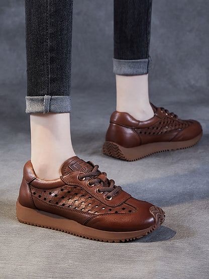 Summer Genuine Leather Cutout Platform Shoes Cv1034