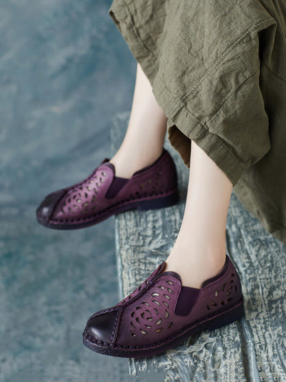 Summer Genuine Leather Cutout Spliced Falt Shoes Ll003