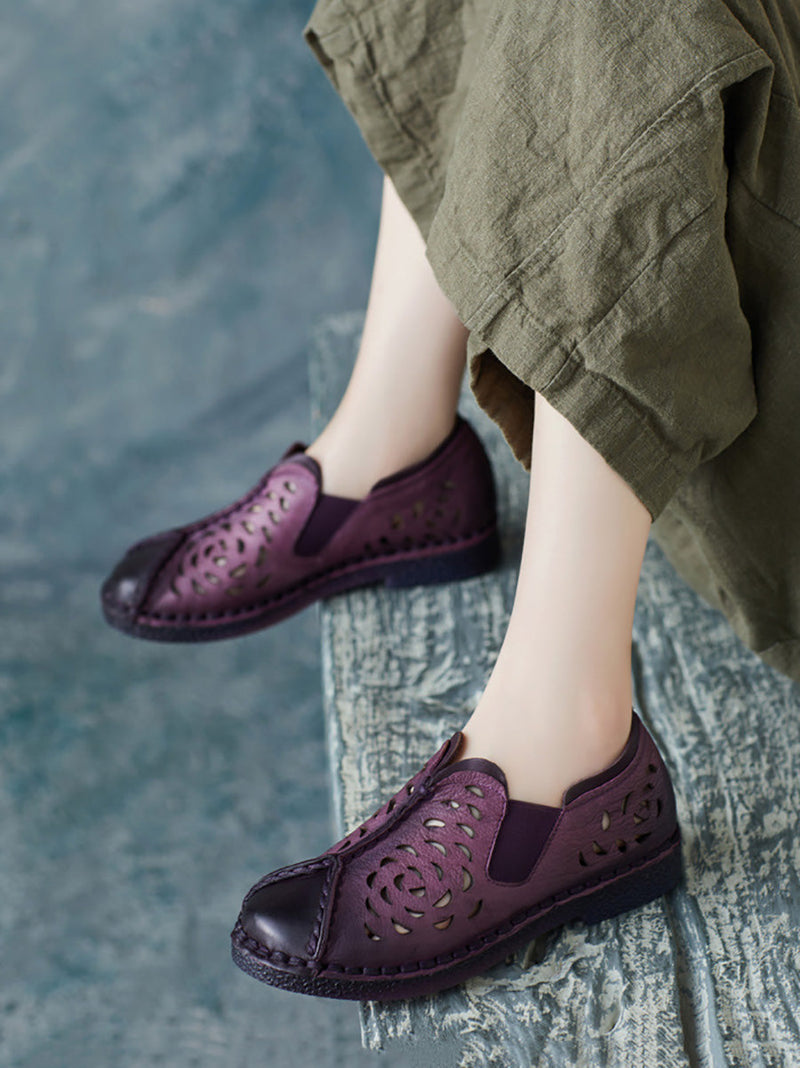 Summer Genuine Leather Cutout Spliced Falt Shoes Ll003