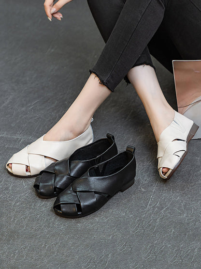 Summer Soft Leather Spliced Low-heel Shoes Cv1035