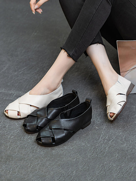 Summer Soft Leather Spliced Low-heel Shoes Cv1035