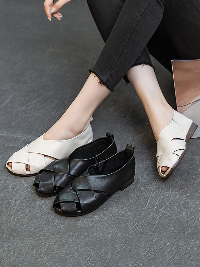 Summer Soft Leather Spliced Low-heel Shoes Cv1035