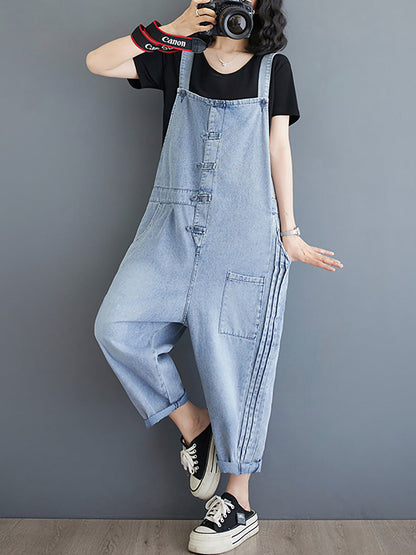 Summer Denim Shirred Jumpsuits At1032