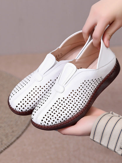 Summer Leather Cutout Flat Shoes Hh048