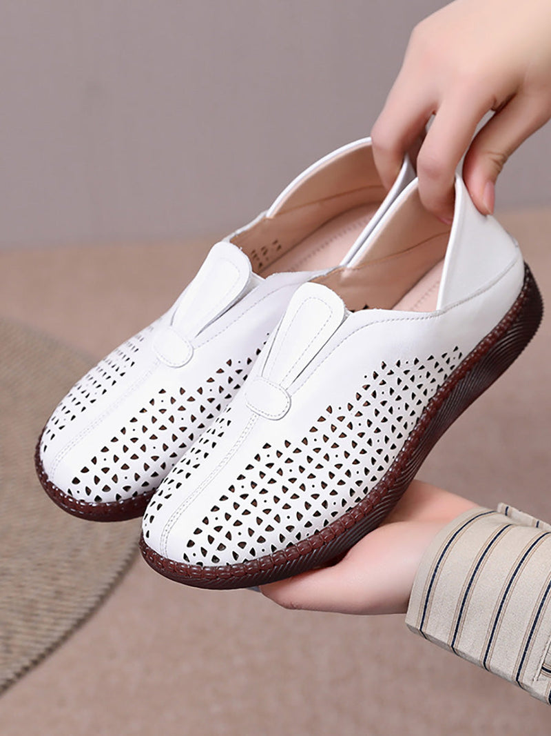 Summer Leather Cutout Flat Shoes Hh048
