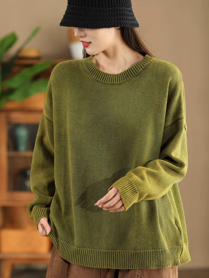 Autumn O-neck Pure Color Knit Sweater Ak1028