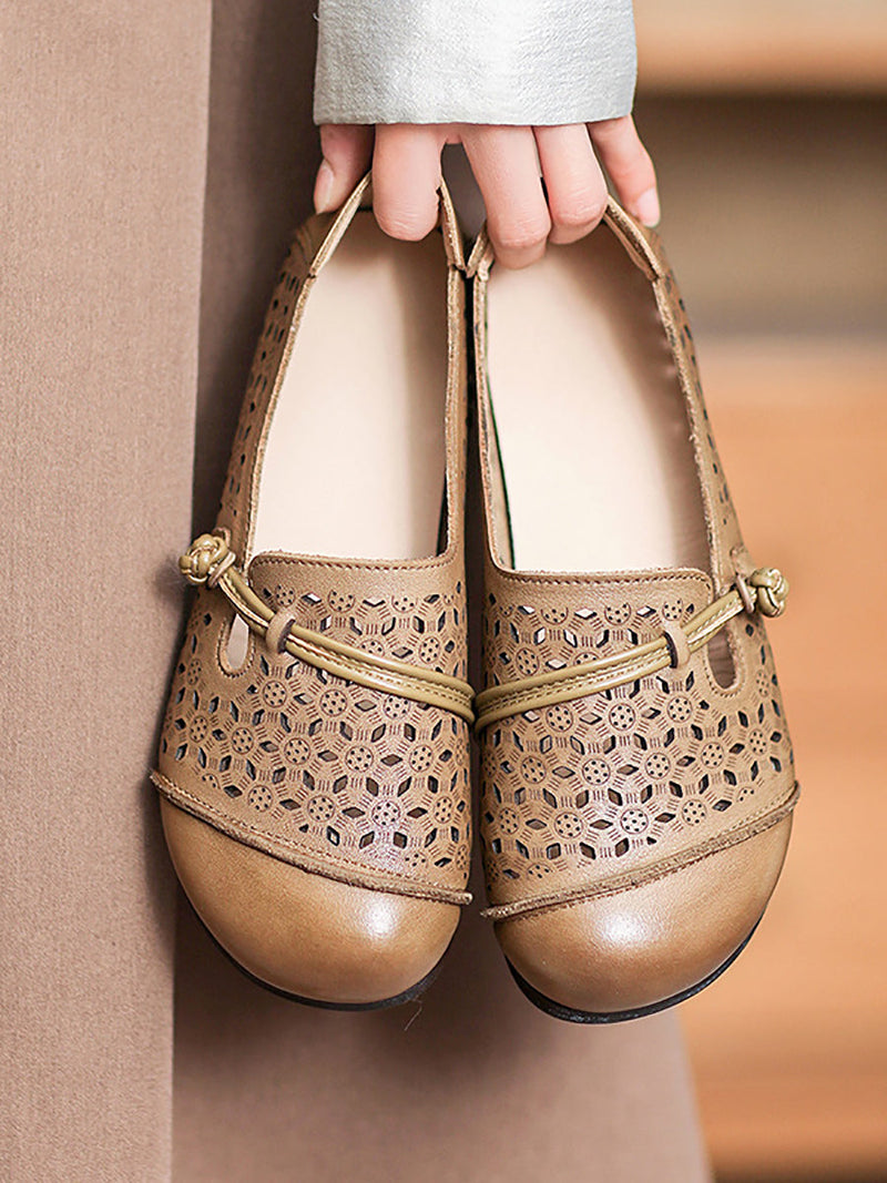 Summer Leather Cutout Soft Flat Shoes Bn1038
