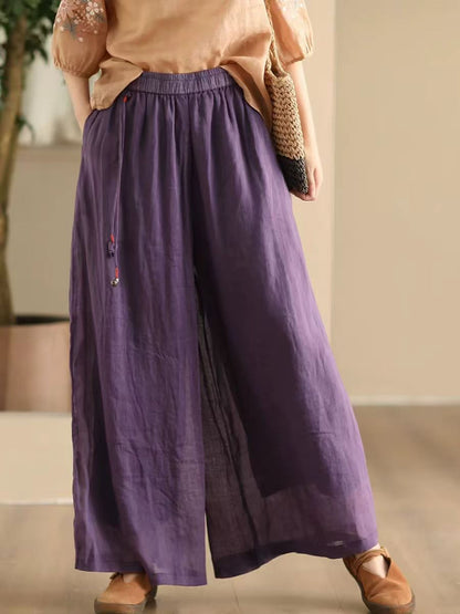Summer Dual-layer Wide-leg Ramie Pants Fd049