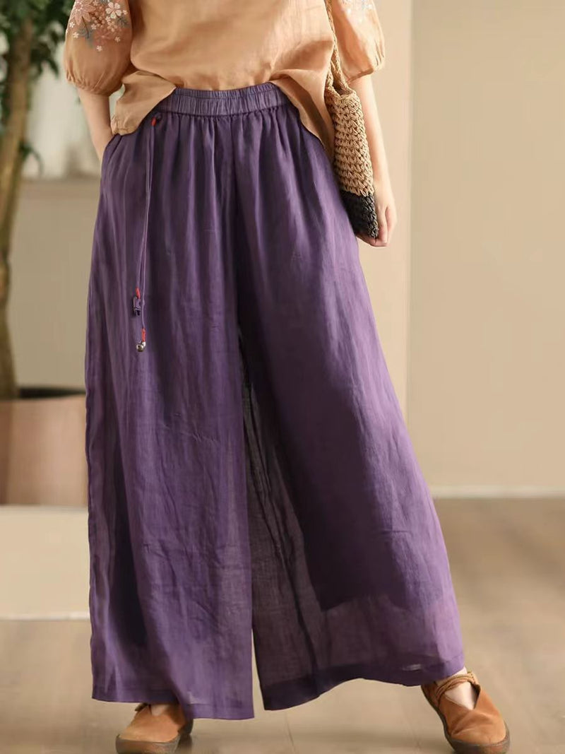 Summer Dual-layer Wide-leg Ramie Pants Fd049