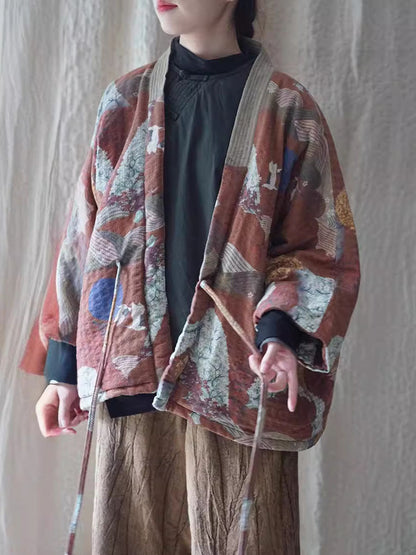 Autumn Print Strap Cotton Padded Coat Wg020