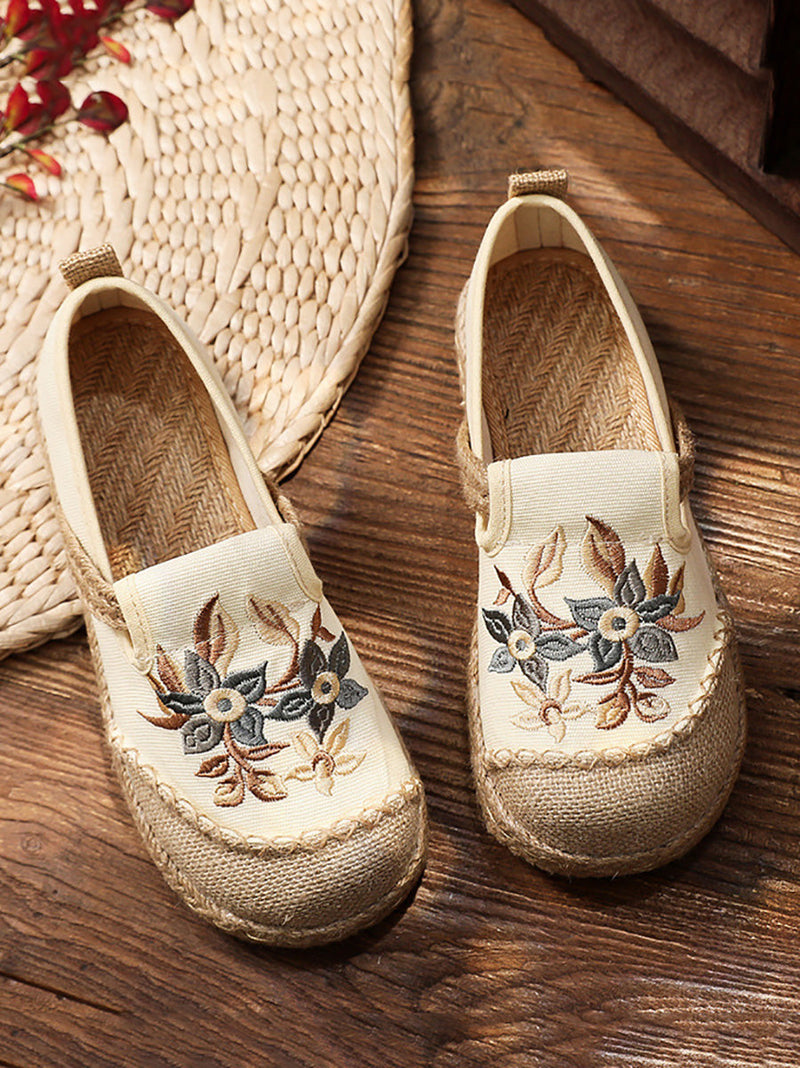 Flower Embroidery Linen Cotton Flat Shoes Ah1062