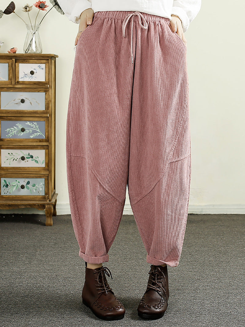 Autumn Corduroy Spliced Cotton Harem Pants Ai1047