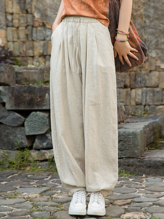 Pure Ramie Straight Worn Color Summer Pants