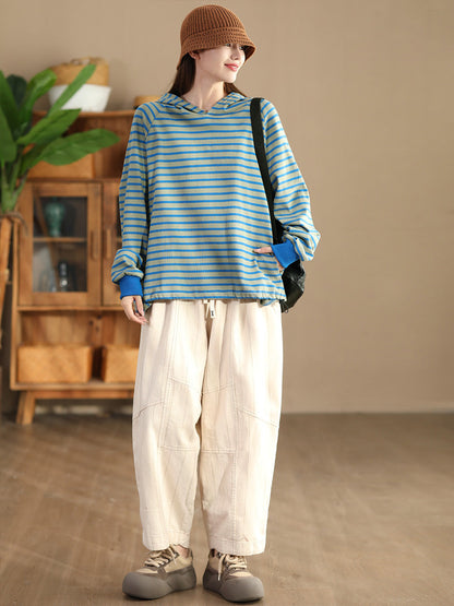 Autumn Stripe Colorblock Hooded Sweatshirt Ai1025