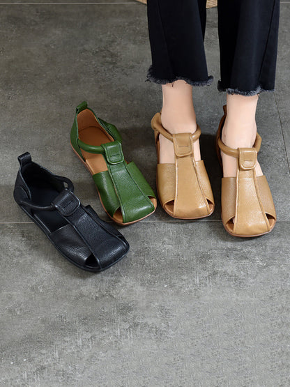 Summer Soft Leather Spliced Flat Sandals Zz1027