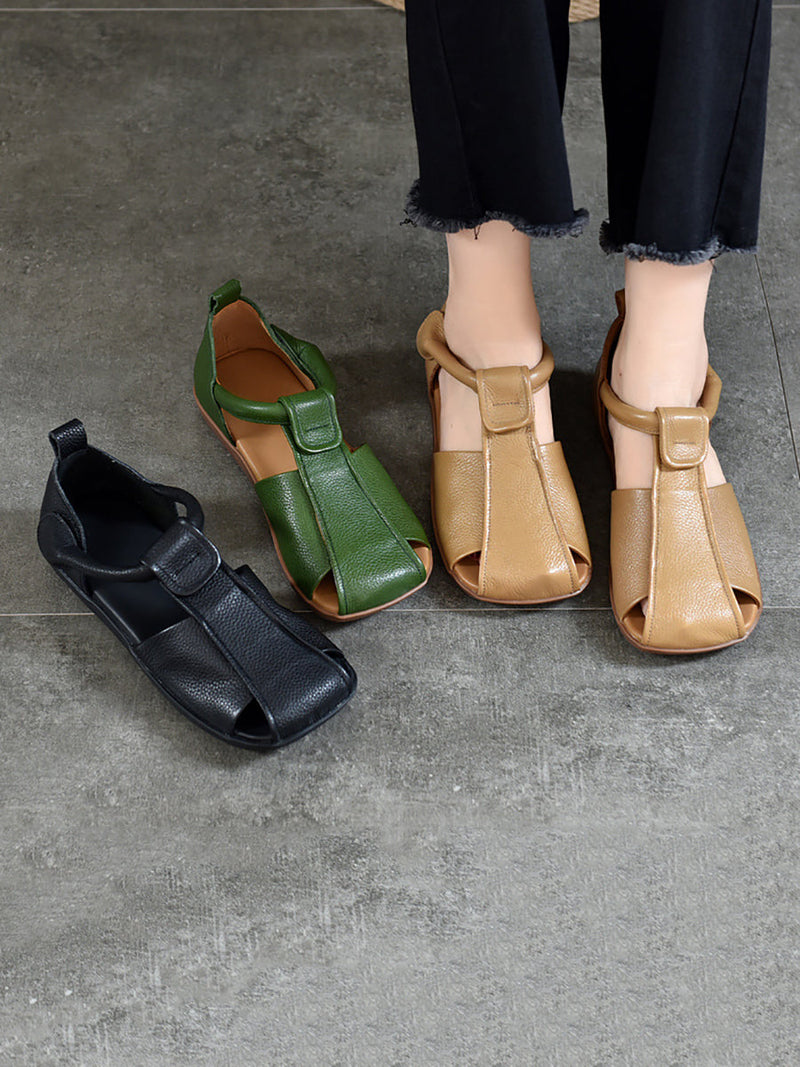 Summer Soft Leather Spliced Flat Sandals Zz1027