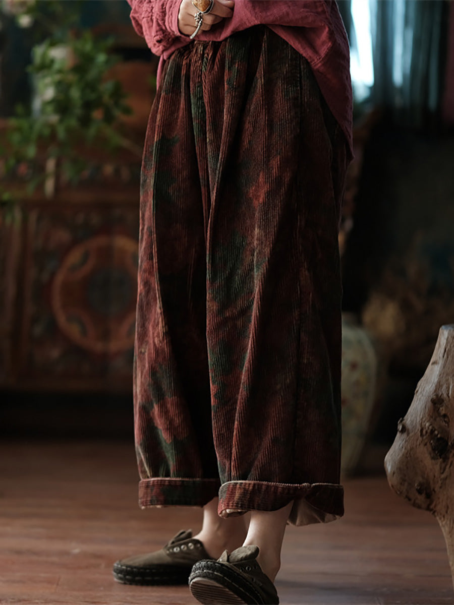 Spring Flower Croduroy Wide-leg Pants At1079