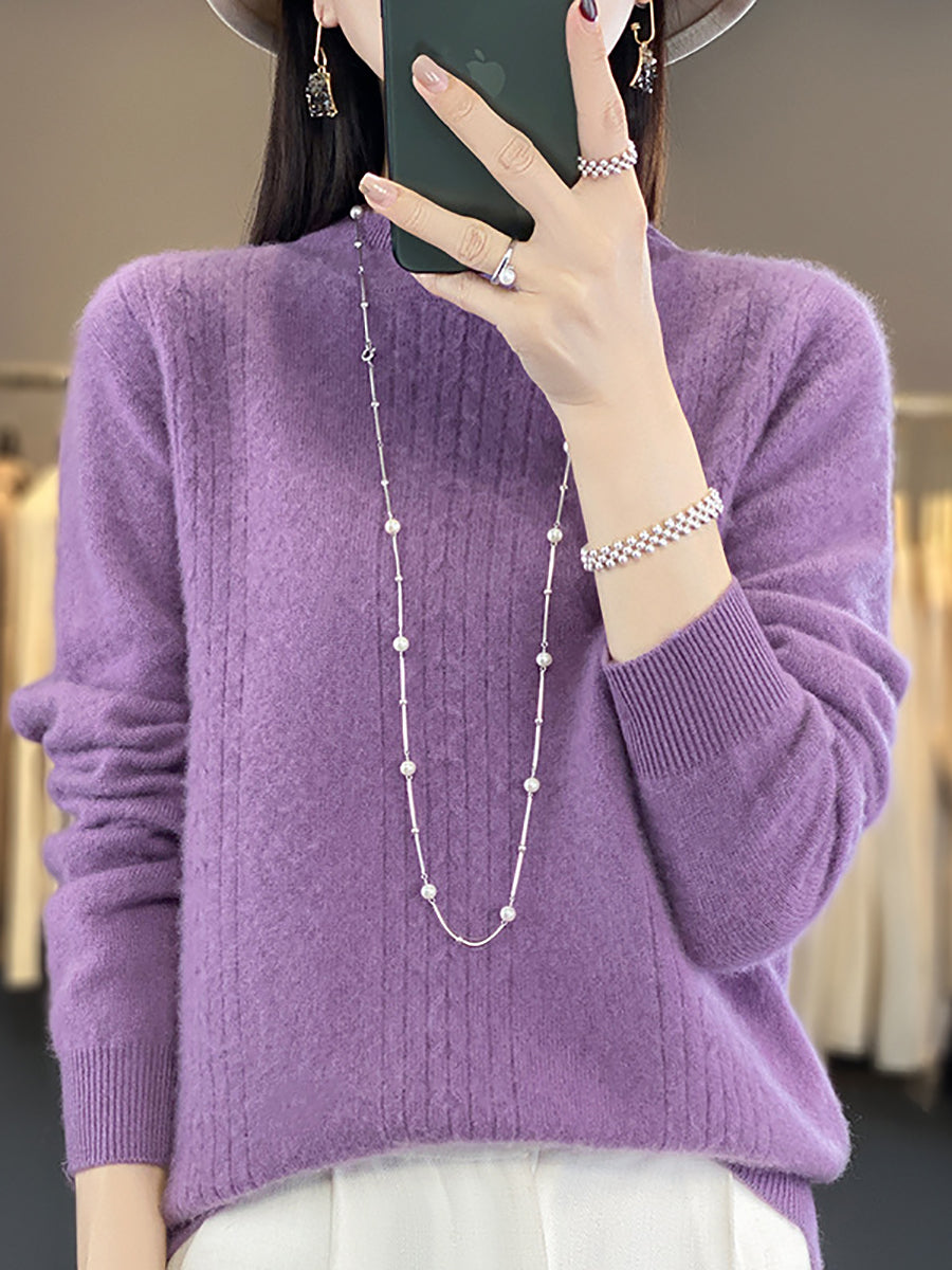 Autumn Cable Knit 100%wool Half Turtleneck Sweater Qn028