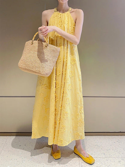 Yellow 3d Halter Maxi Dress